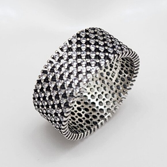 Pandora Mesh Sterling Silver Sparkling Heraldic Ring Size  7.5 - Picture 2 of 3